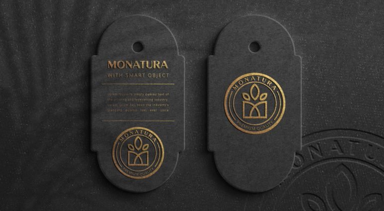 Luxury logo mockup on dark hang tag